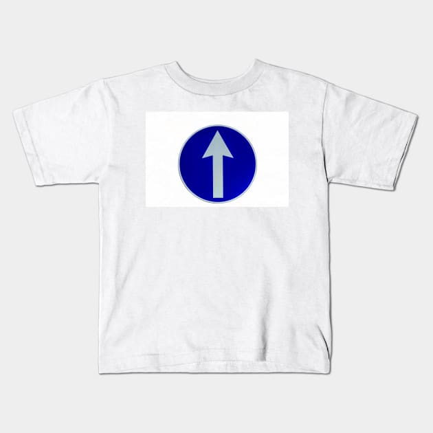 Rounded traffic sign in blue and white, ahead only Kids T-Shirt by lena-maximova
